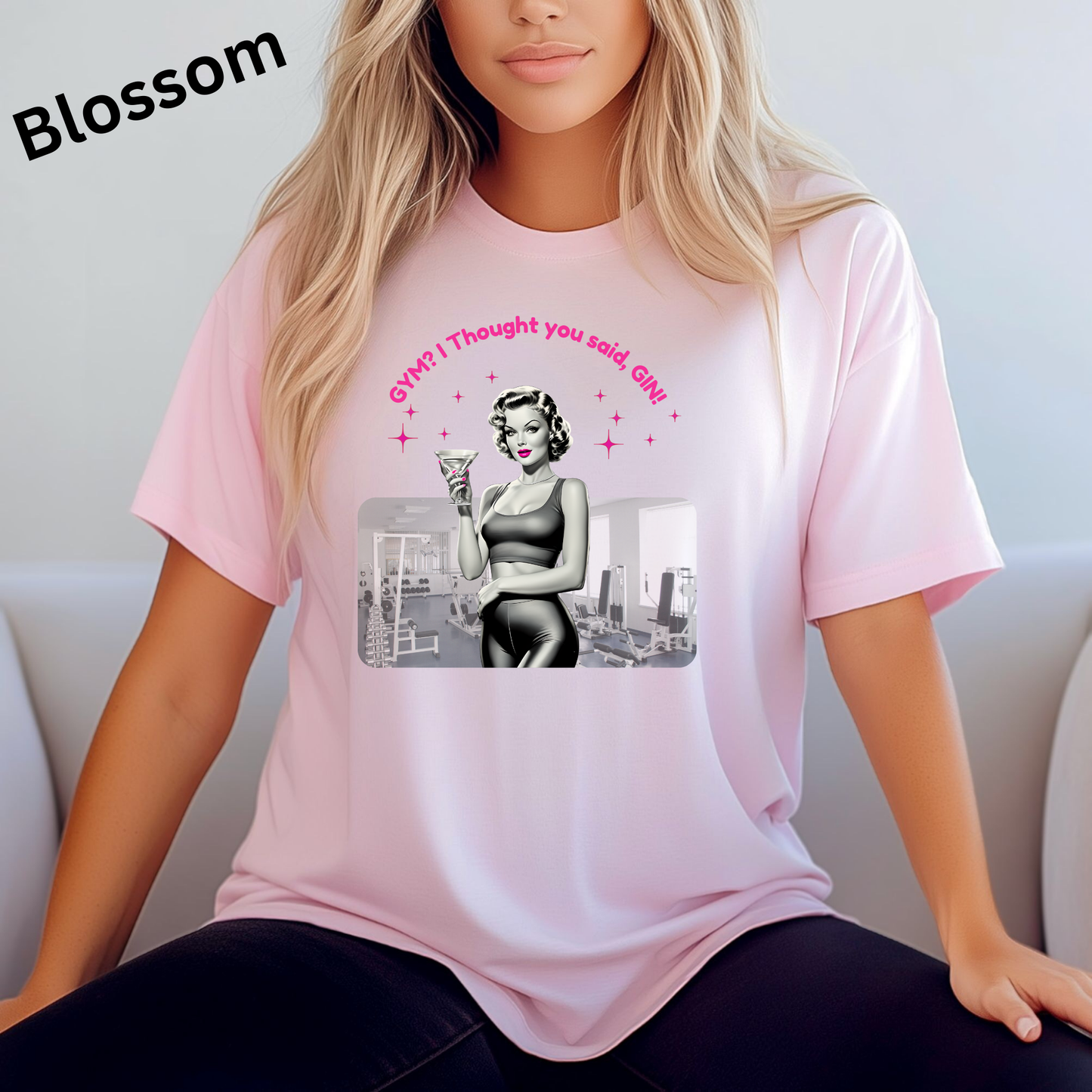 Funny Fitness Shirt with Confused Lady and Martini Glass Design