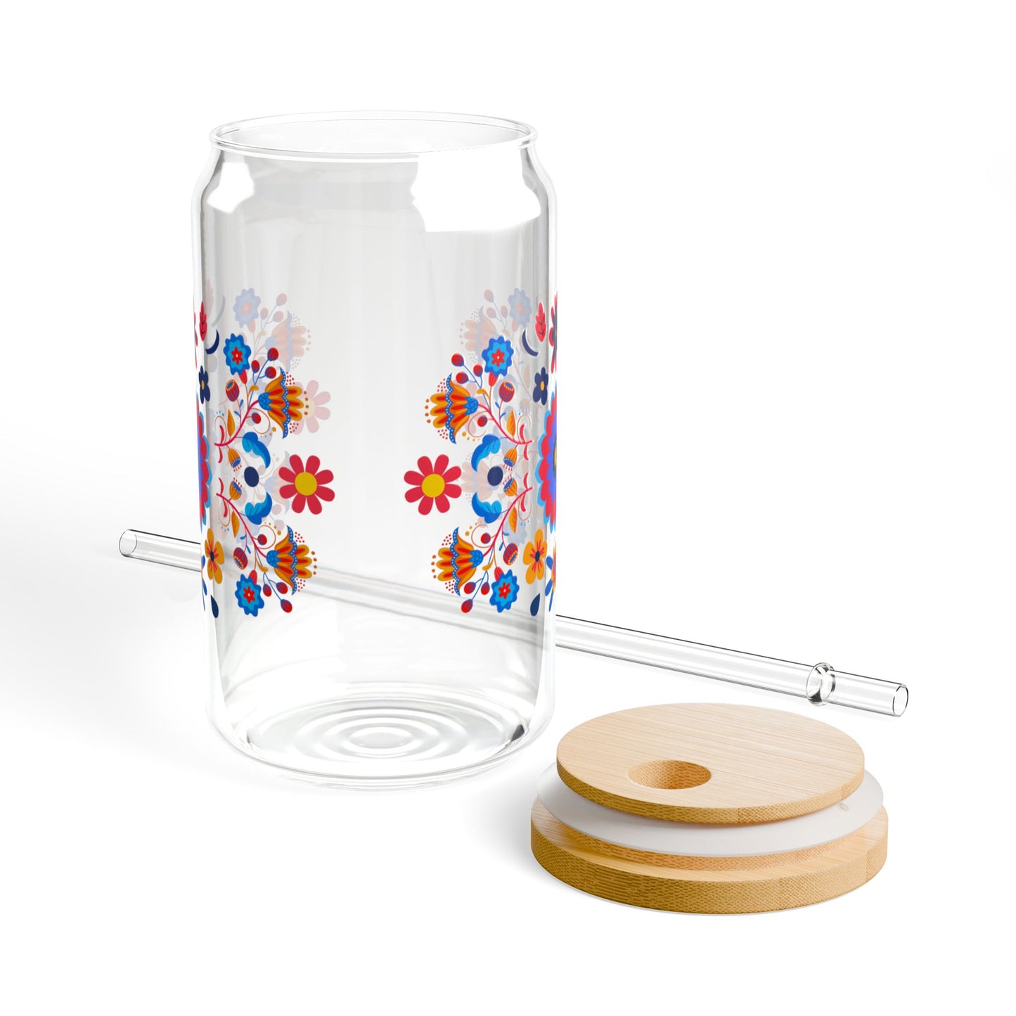 Colorful Blossom Tumbler - 16 oz Floral Sipper Glass