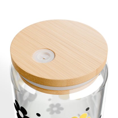 Chic Daisy Sipper Glass - 16oz Yellow and Black Design