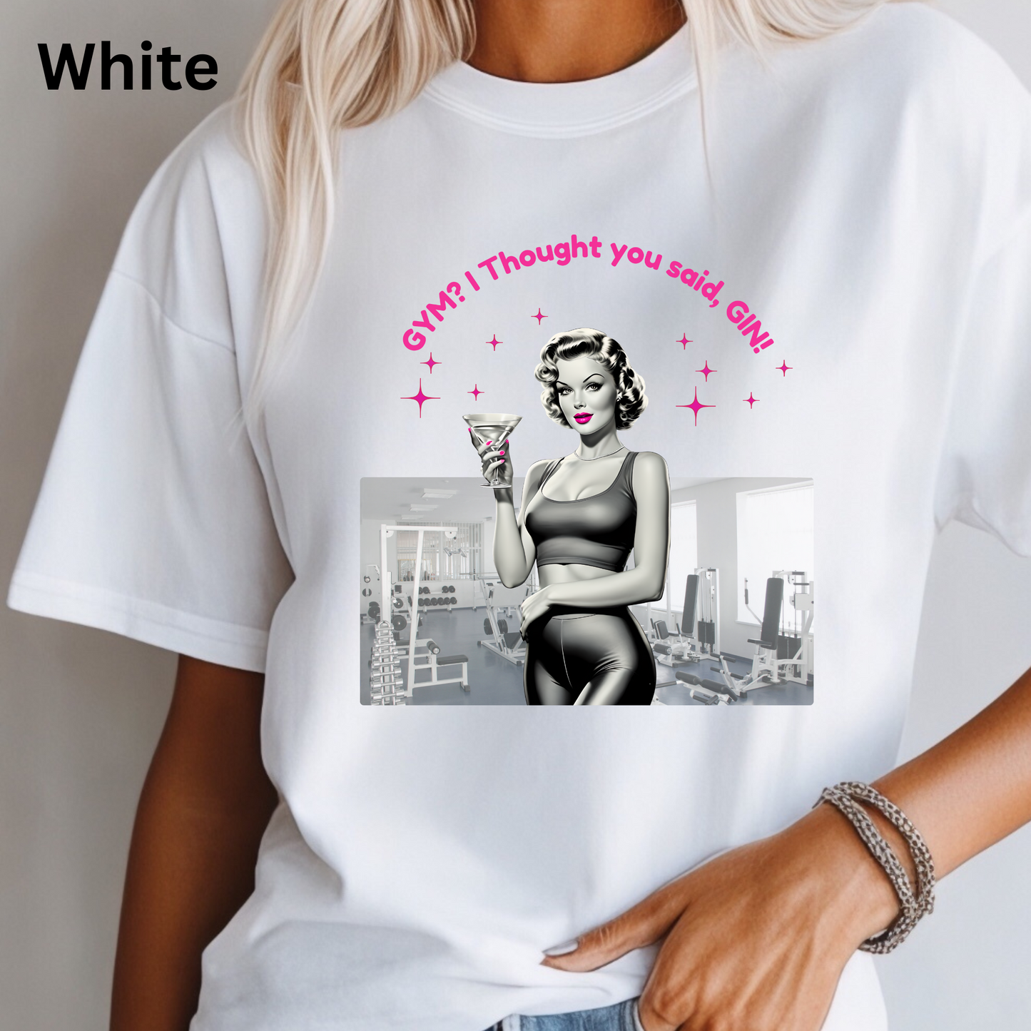 Funny Fitness Shirt with Confused Lady and Martini Glass Design