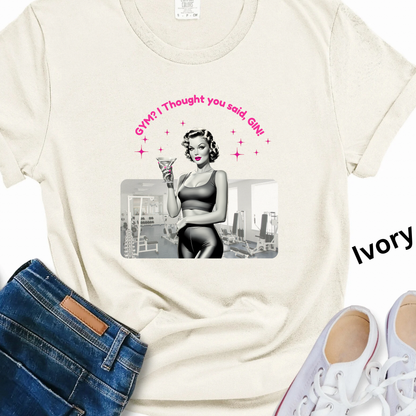 Funny Fitness Shirt with Confused Lady and Martini Glass Design