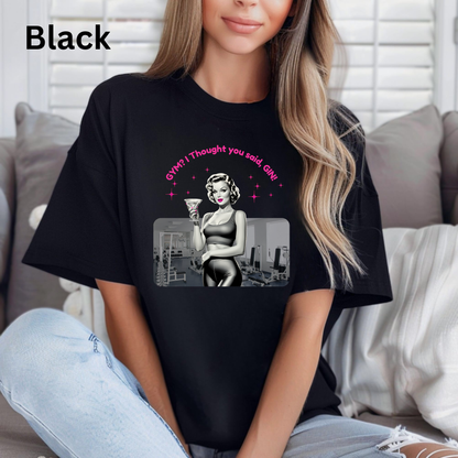 Funny Fitness Shirt with Confused Lady and Martini Glass Design
