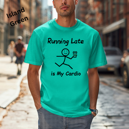 Running Late Humor Tee with Stick Figure Design