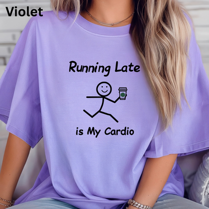 Running Late Humor Tee with Stick Figure Design