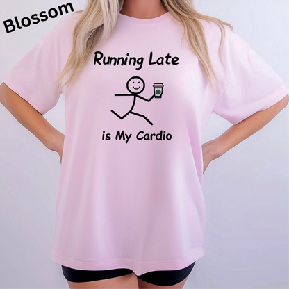 Running Late Humor Tee with Stick Figure Design