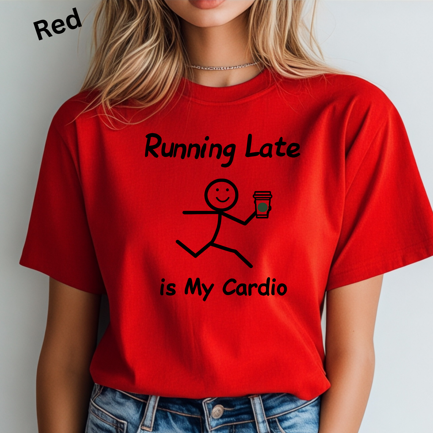 Running Late Humor Tee with Stick Figure Design